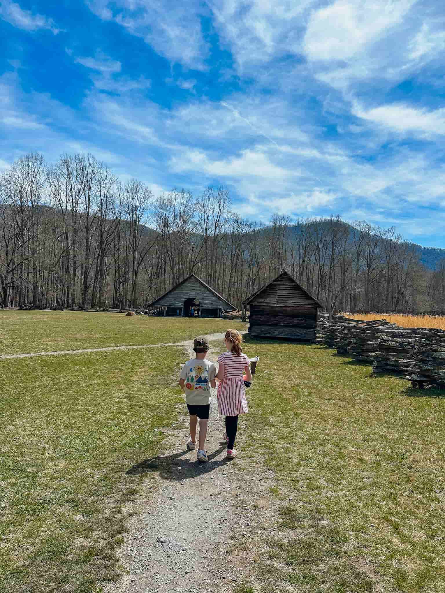 children exploring the farm museum in Smoky mountain national park