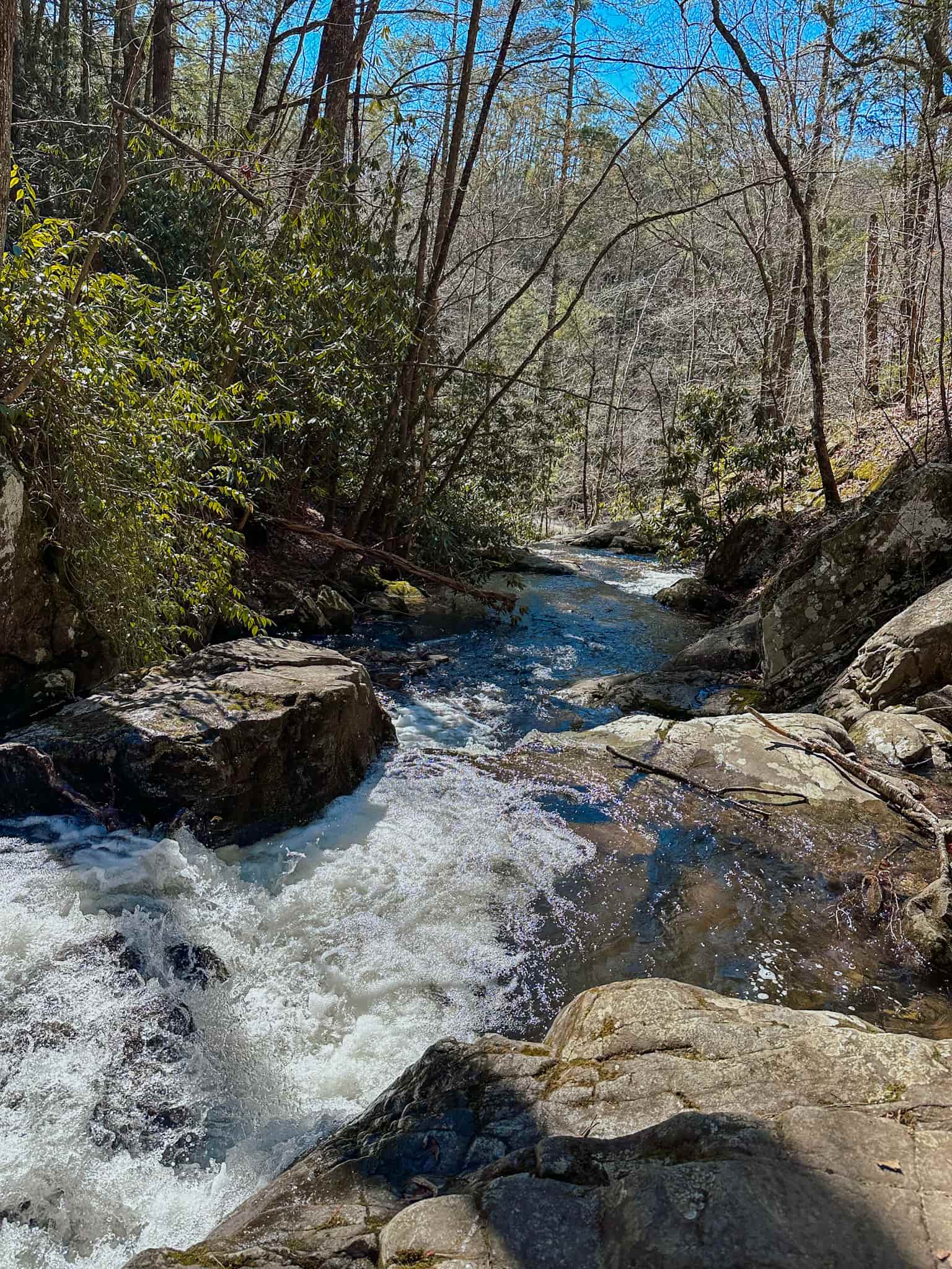 water flowing from spruce flat falls