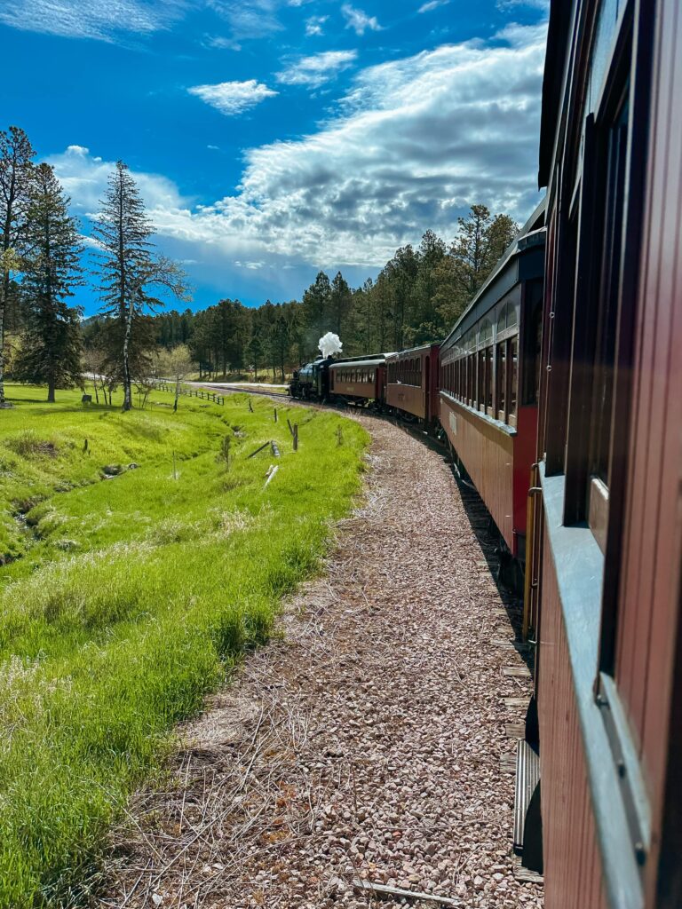 Steam train riding through the Black Hills of South Dakota
