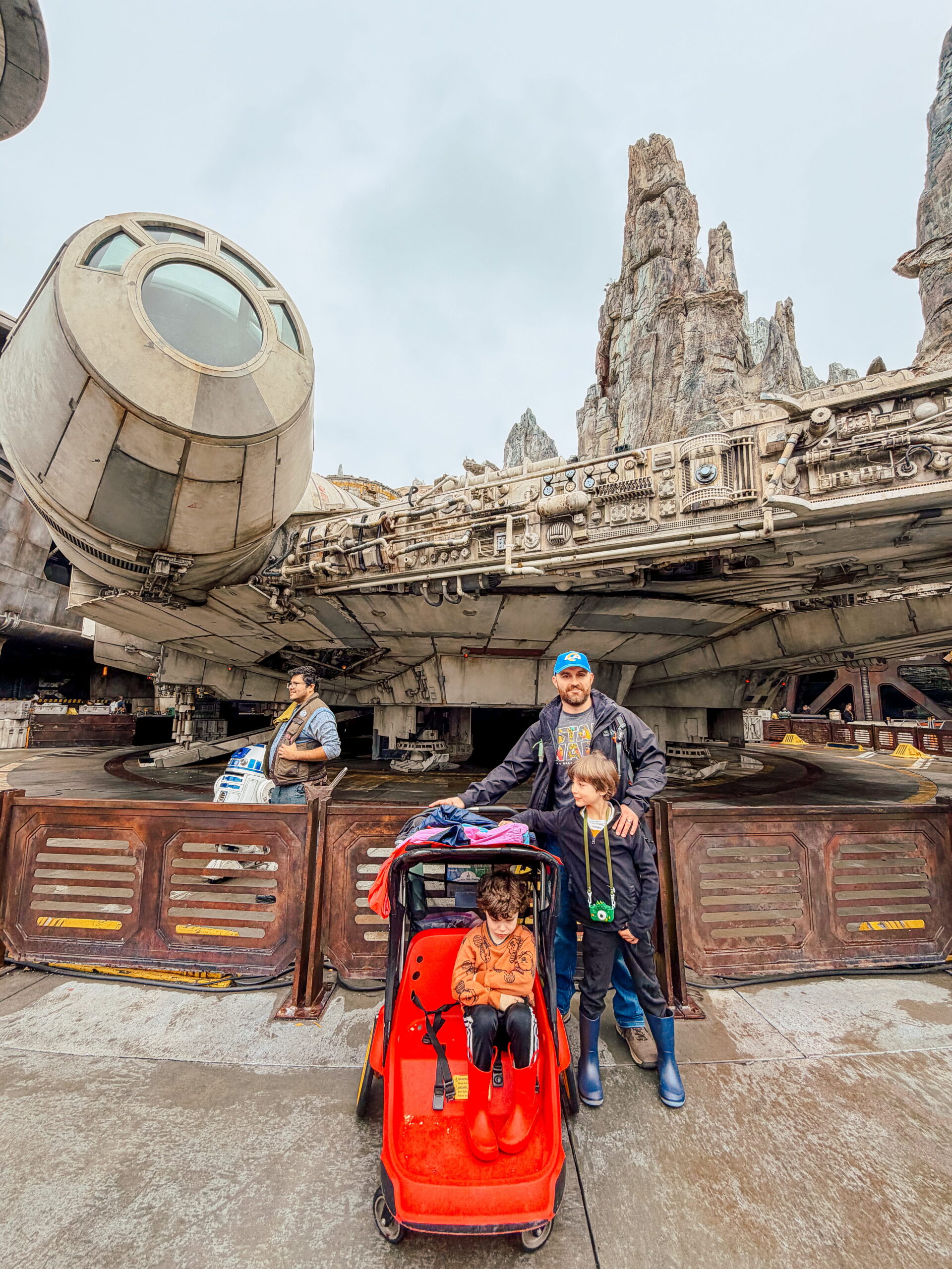 family in Star wars land Disneyland with stroller retnal