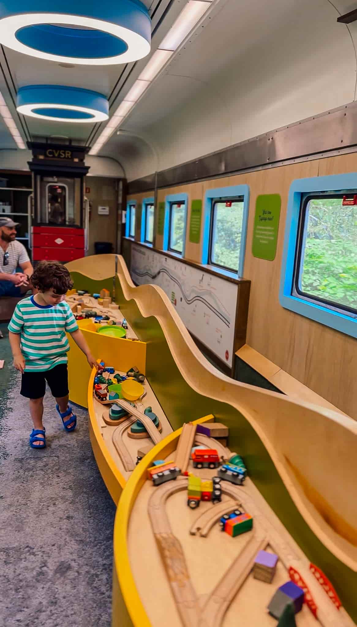 kid playing in train car at cuyahoga valley national park 