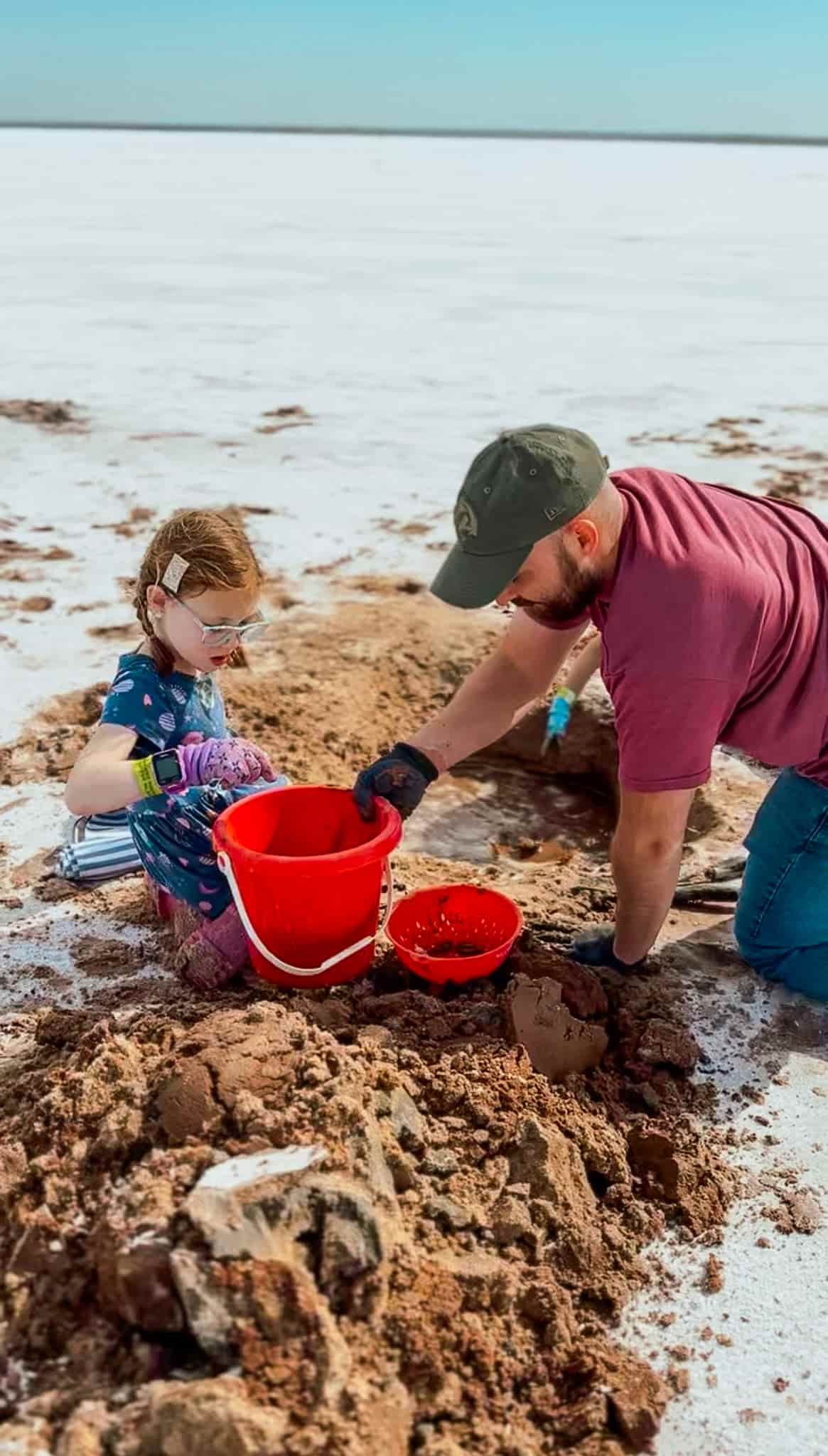 family digging for selenite crystals 