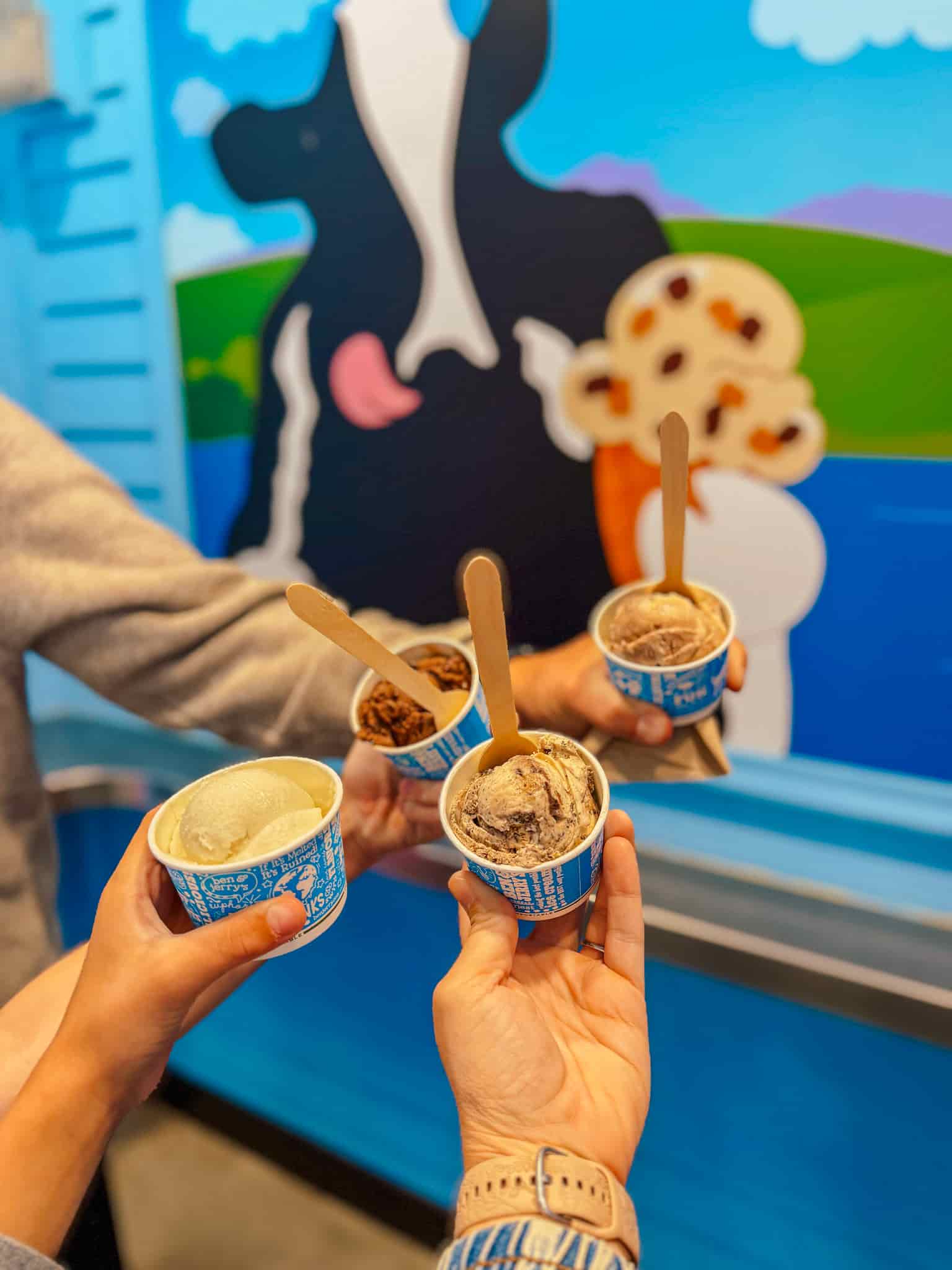 ice cream samples at ben & jerry's factory tour