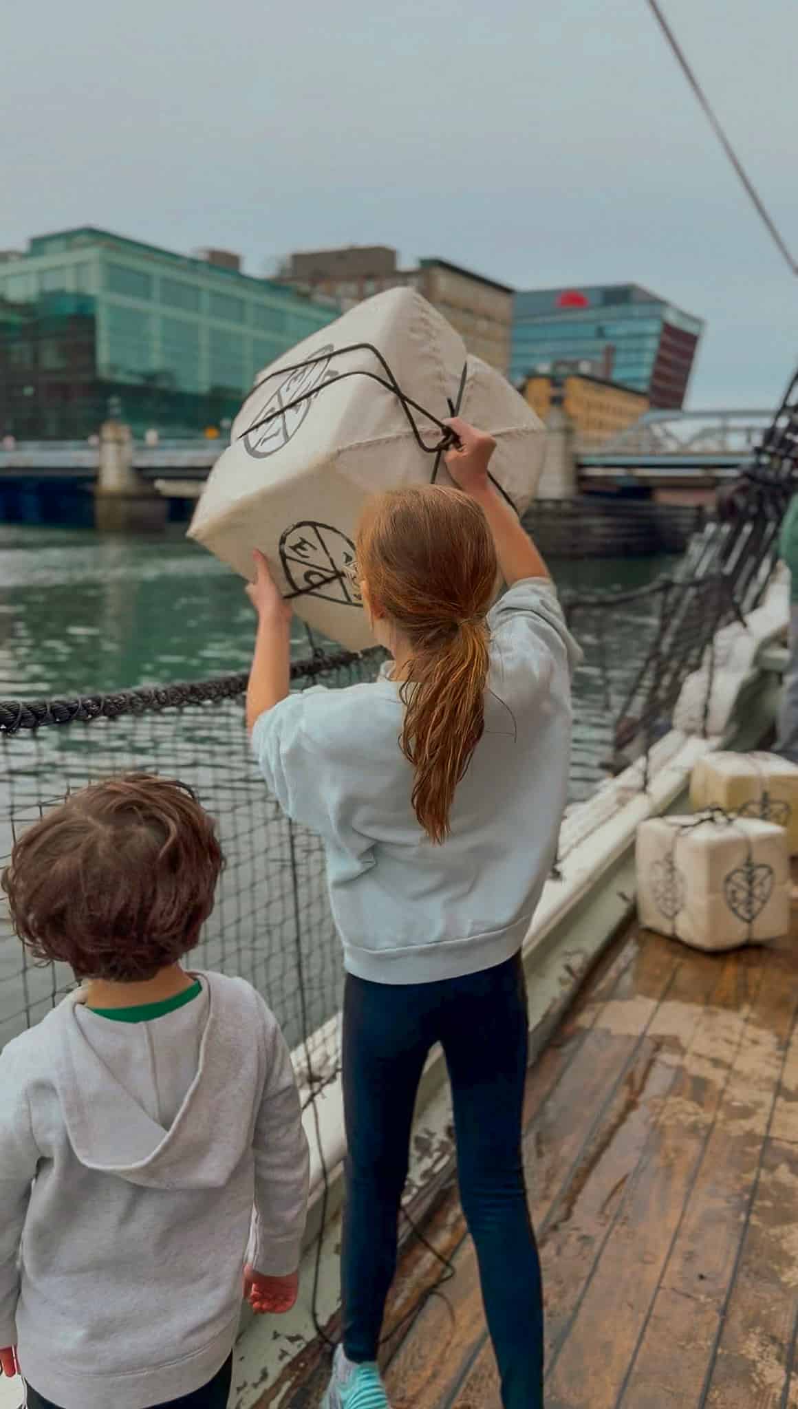 throwing tea overboard at the boston tea party museum