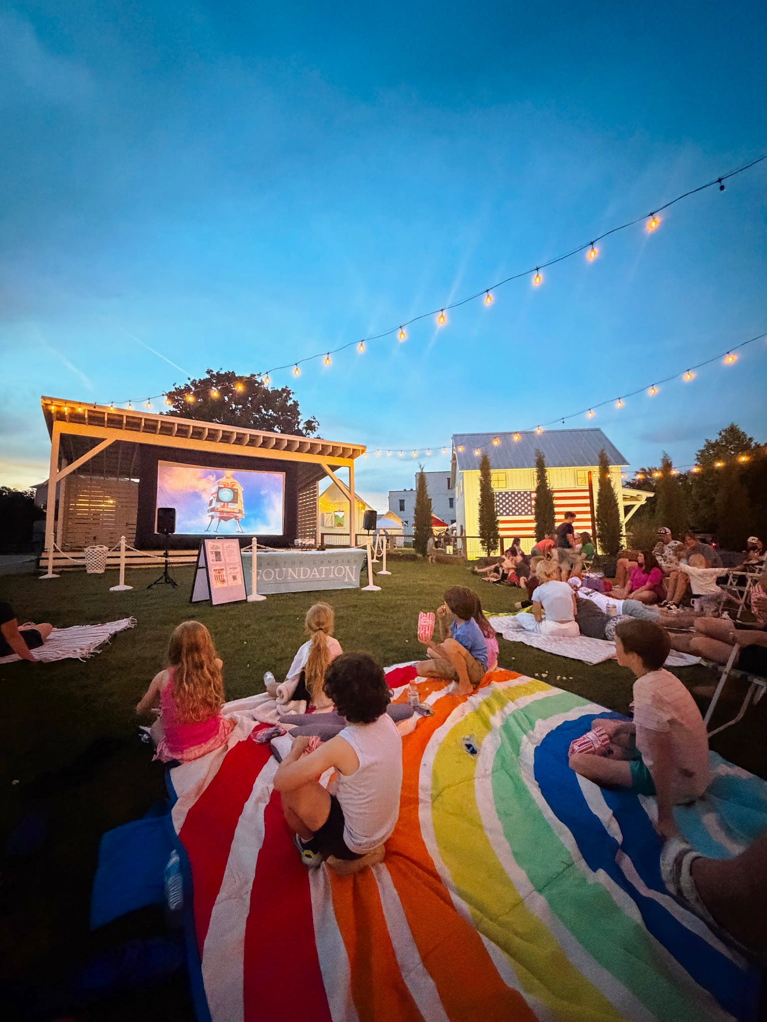 kids watching movie in carlton landing on friday night