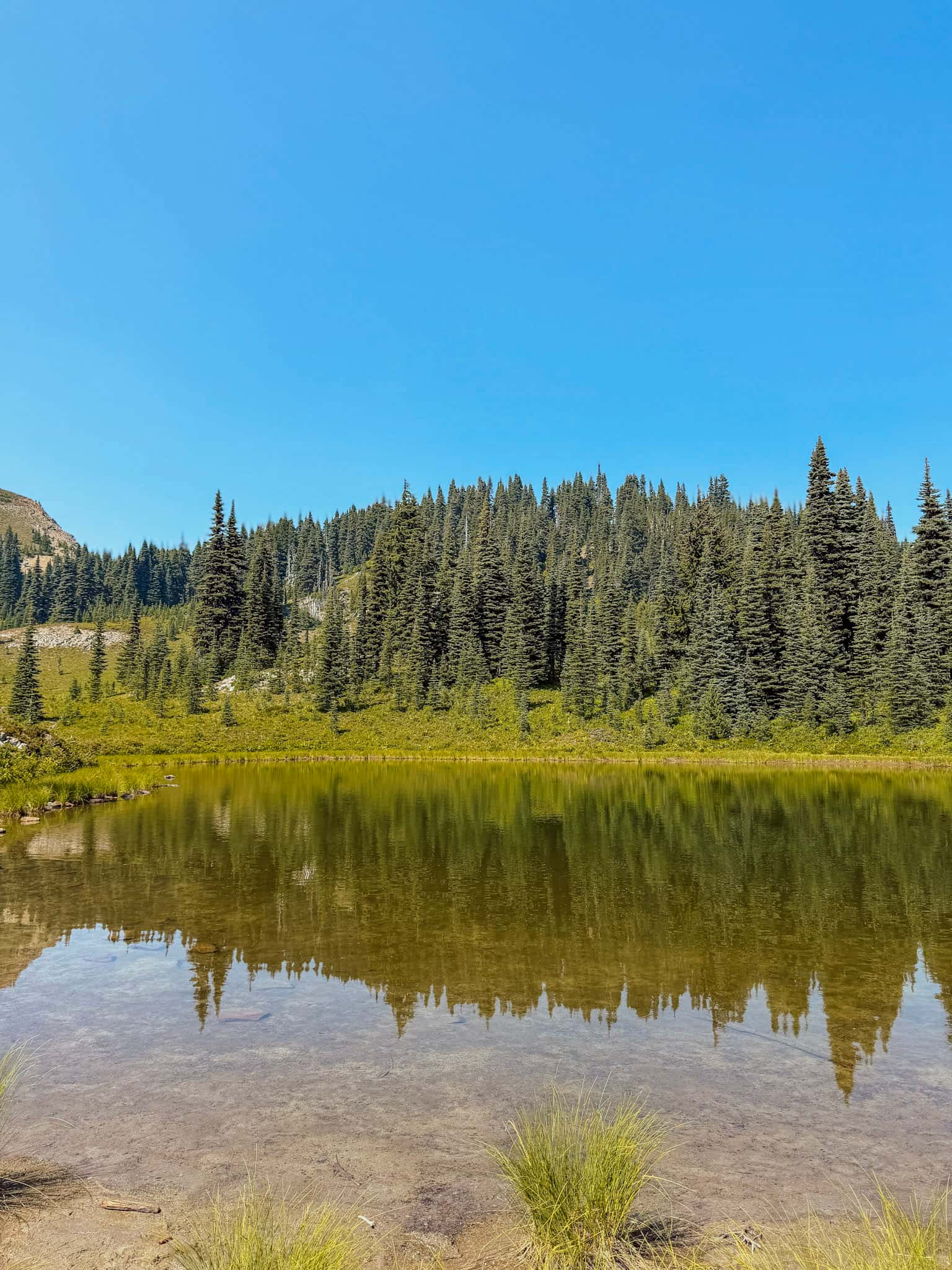 alpine lake on naches peak look mt rainier